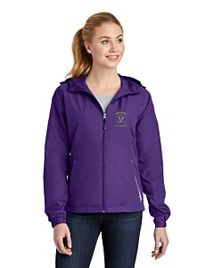 Sport-Tek® Ladies Colorblock Hooded Raglan Jacket Purple/White