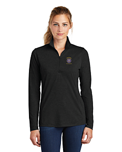 Sport-Tek ® Ladie's PosiCharge ® Tri-Blend Wicking 1/4-Zip Pullover - Embroidery-Black Triad Solid