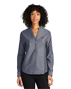 Port Authority® Ladies Long Sleeve Chambray Easy Care Shirt - Embroidery-Estate Blue