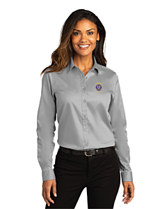 Port Authority® Ladies Long Sleeve SuperPro React ™ - Embroidery-Gusty Gray